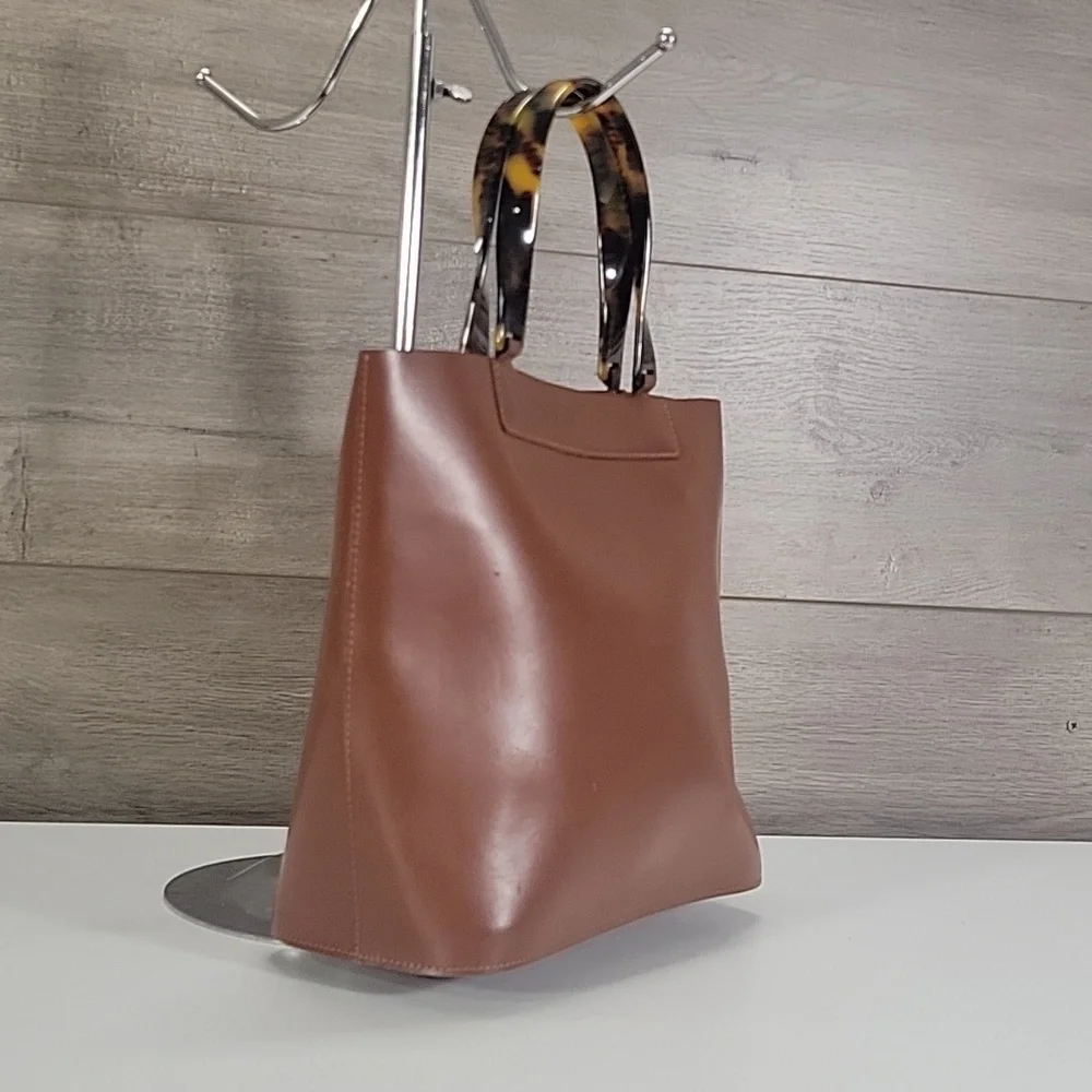 Lamarthe Brown Italian Leather Tote Bag with Tortoiseshell Handles